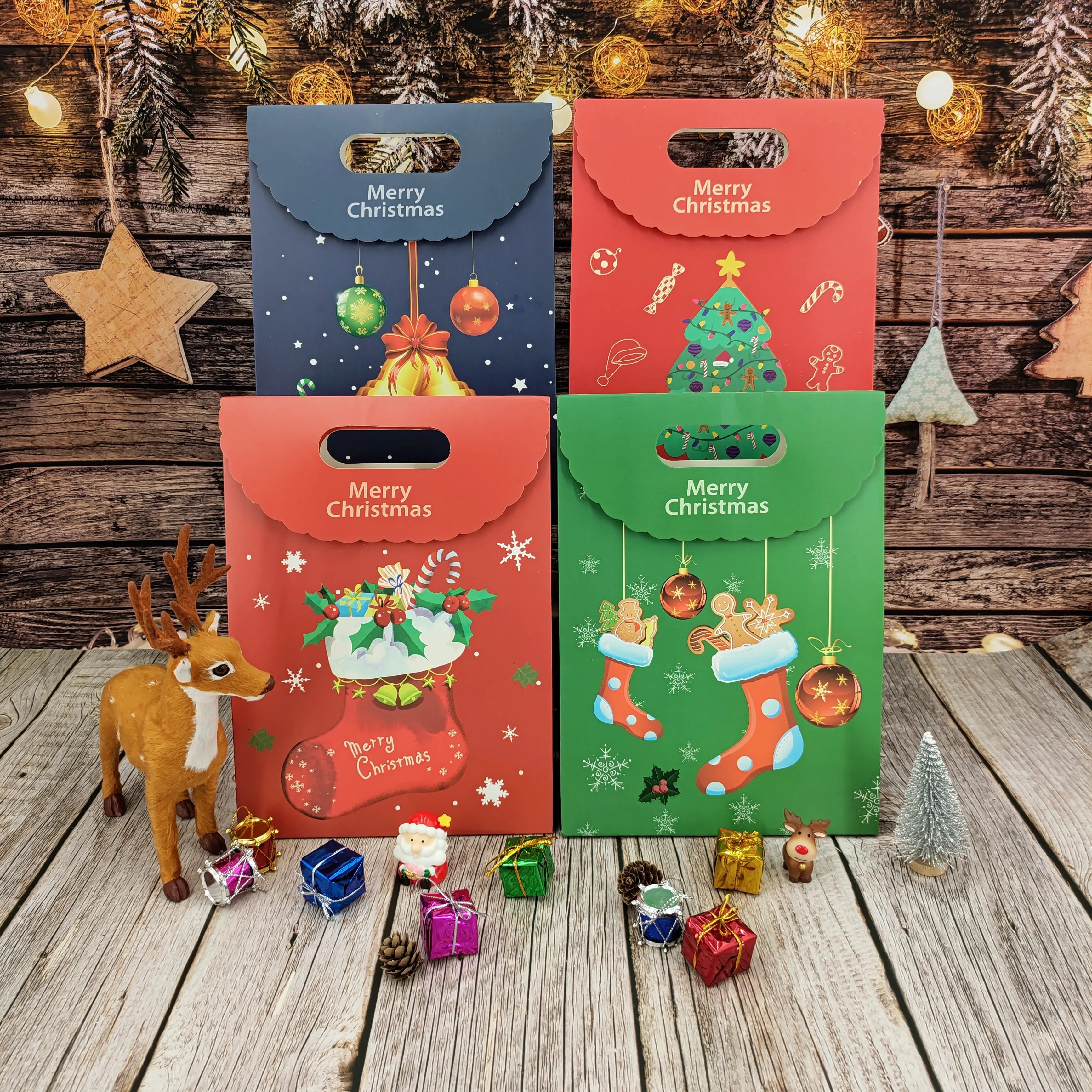 Festival Decoration Foldable Kraft Paper Christmas Snack Chocolates Candy Gifts Box for Packing Christmas
