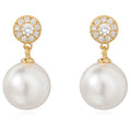 Hot Senior Brass Gold Inlaid Zircon 10mm Bright White Pearl Pendant Earrings Women Jewelry Gifts Wholesale