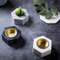Hot Sales Matte Hexagon Natural Marble Stone Candles Container With Wicks Ceramic Candle Holder With Lid Square Candle Jar
