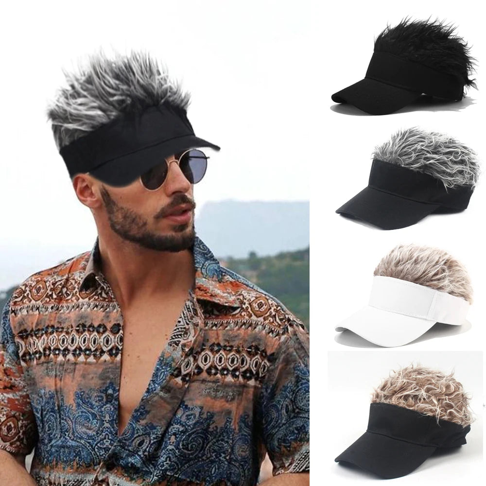 Golf Baseball Cap With  Flair Hair Cap Sun Visor Fun Toupee Hats Men Women Spiked Hairs Wig Hat