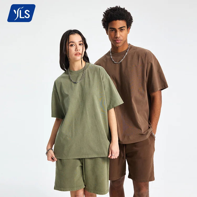 YLS1244 250GSM Men's T-Shirts Cotton Custom Design Oversized Acid Wash T Shirt Unisex High Quality Cotton