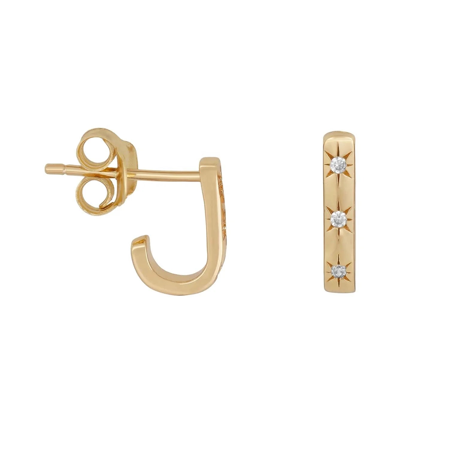 925 Sterling Silver Jewelry Manufacturer Wholesale Fashion Letter J Shape Starburst Star Stud Hook Earring