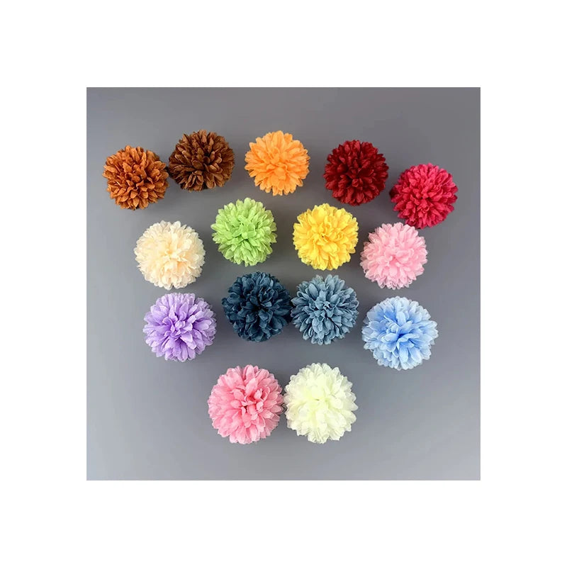 Popular Design 7cm Pompon Chrysanthemum Flower Heads Cake Decoration Silk Fake Flowers