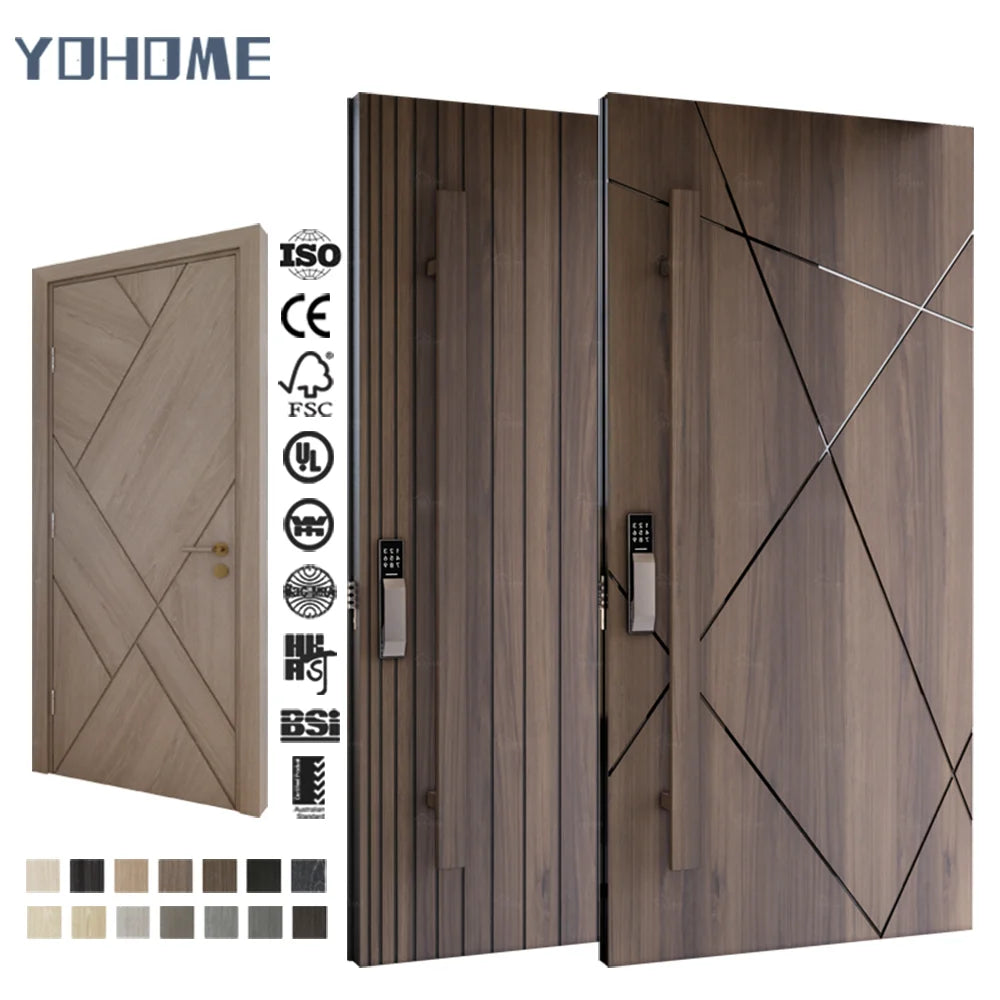 American Style Modern Design 36" X 80" Solid Walnut Natural Wood Front Entry Door Farmhouse Entry Pivot External Doors