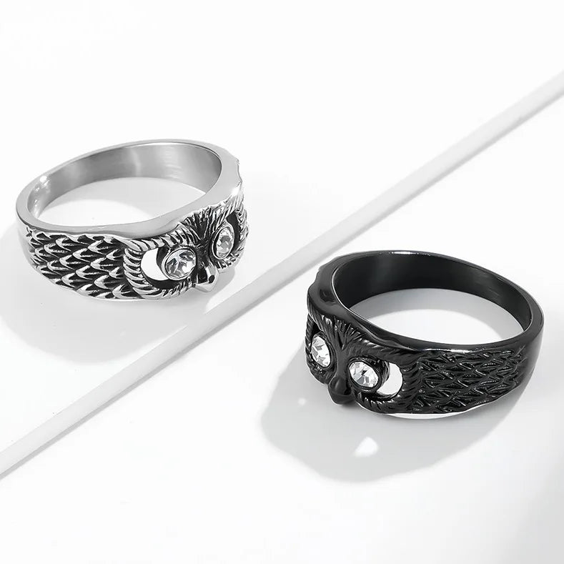 Stainless Steel Zircon Ring Fashion Hip Hop Owl Ring for Men Women Party Gifts Jewellery Wholesale