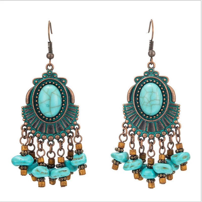 Bohemia Vintage Earrings 2021 Women  Ethnic Style Antique  Alloy  Hollow Out  Resin Flower  Dangle Earrings