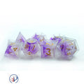 Yushun New Design Proprietary Technology 7pcs Polyhedral DND Dice Set Purple Resin with Unique Shape Gold Number
