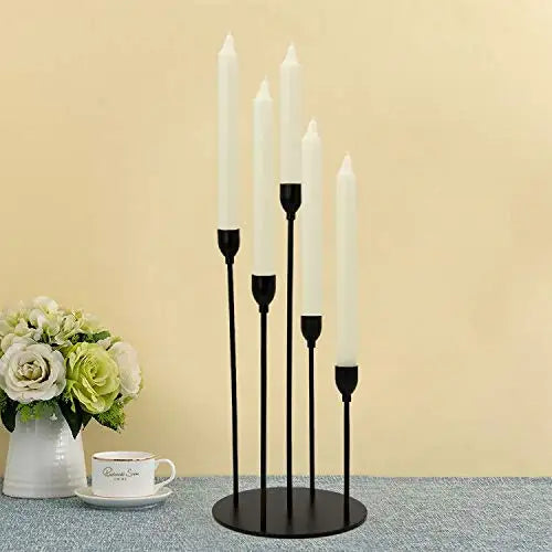 5-Arm Taper Candle Holders in Black Metal Christmas Table Centerpiece and Home Decoration Candelabra Candlesticks for Wedding