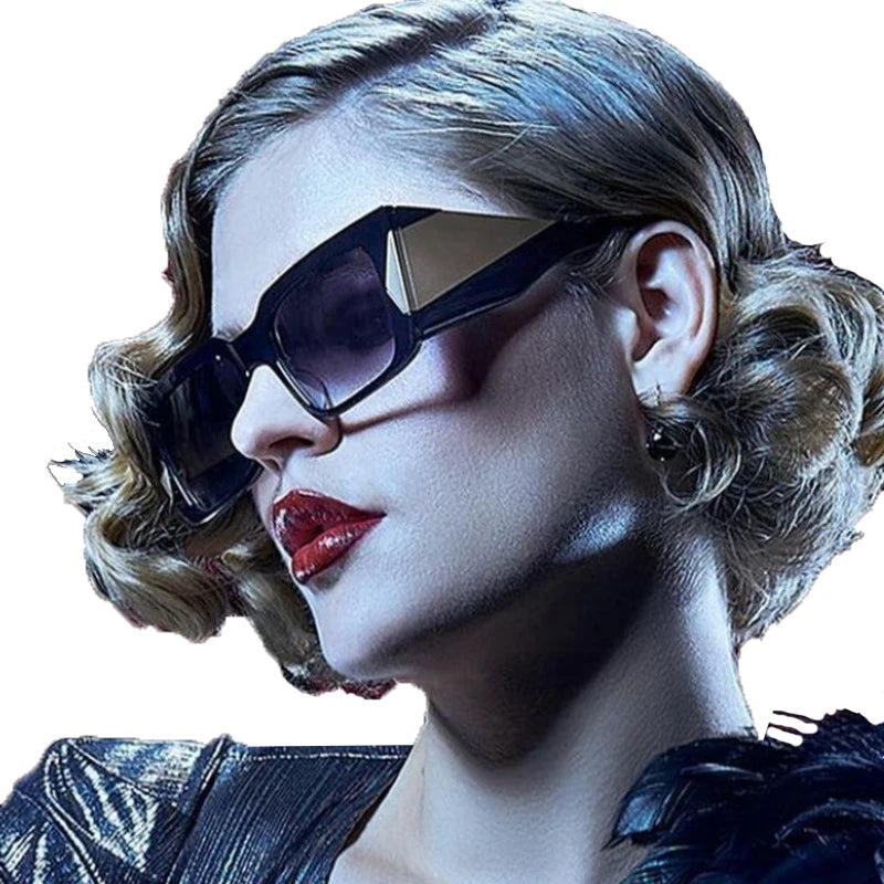 STORY OT22040 Thick Frame Wide Leg Square UV Protection Sunglasses Women Trend Golden Edge Decorative Temple Sun Glasses