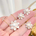 3D Oil Dropping Process Purple Flower Set Natural Freshwater Pearl Necklace Ring Earring Set Pearl Jewelry Three Piece Set