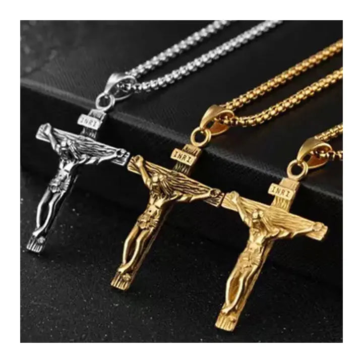 HOVANCI Fashion Jewelry Pendent Necklaces for Men Easter Crucifix Jesus Christ Cross Pendant Necklace for Men Women