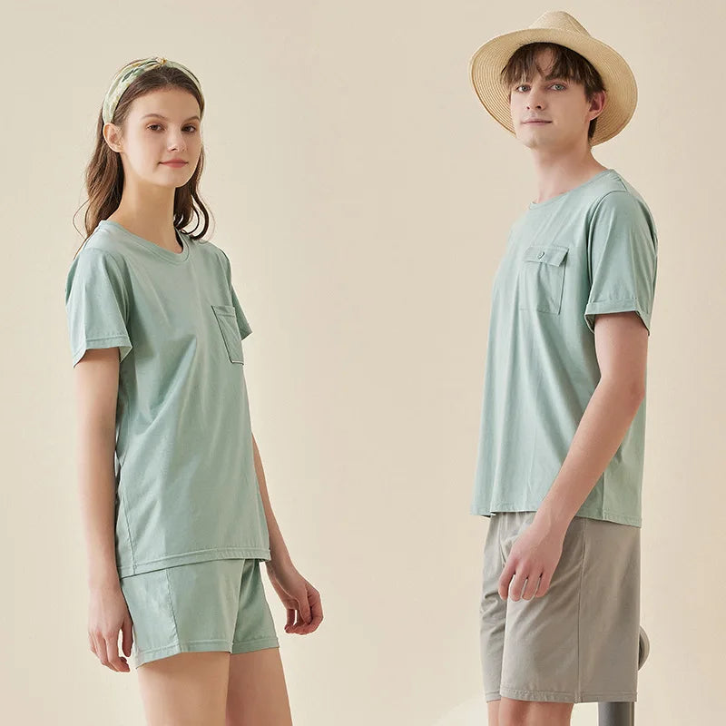 Pajamas for Women Set Men Cotton Pajamas Sleepwear Pijamas Set Texture Crepe Gauze Short Sleeves Pajama Men Pyjamas Set