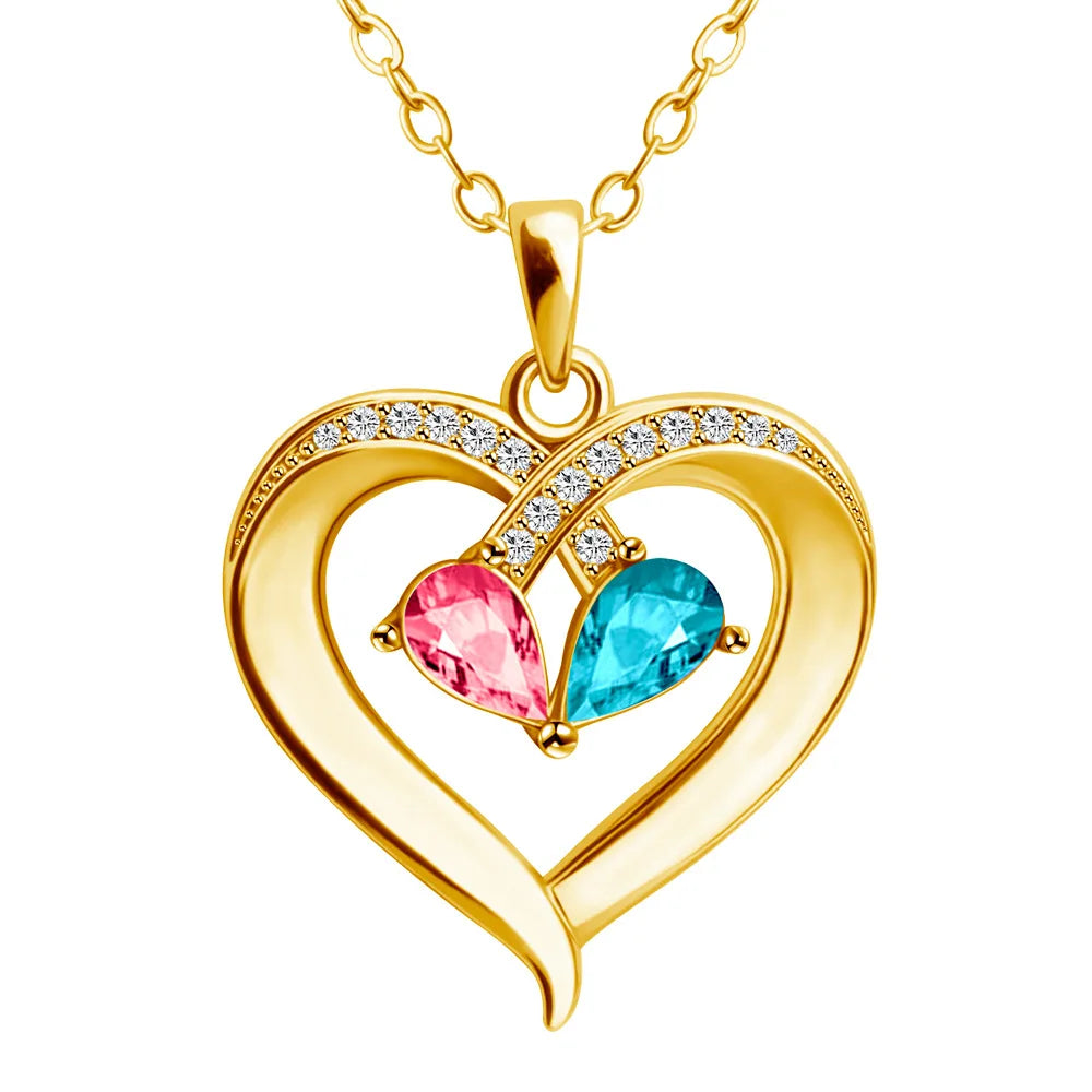 Dropshipping 18k Gold Personalized Heartshape Custom 2 Full Couple Name Initial Heart Necklace with Birthstone
