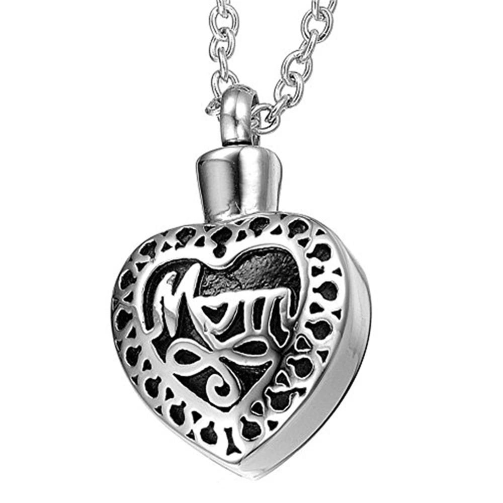Cremation Urn Pendant for Loved Ones Ashes With "Dad in Heart"&"Mom in Heart"