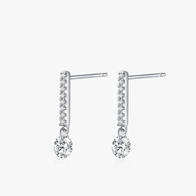 Ailmay 100% 925 Sterling Silver Fashion Shiny Swing CZ Drop Ear Charm Earrings for Women Wedding Engagement Statement Jewelry