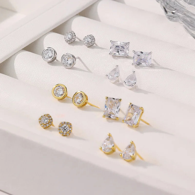 Fashion Jewelry Earrings Gold Plated Zircon Women 925 Sterling Silver Water Drop Stud Earrings for Women