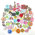 50pcs Mixed Color Wooden Cartoon Print Animal Buttons 2 Holes Sewing Button Craft DIY Accessories