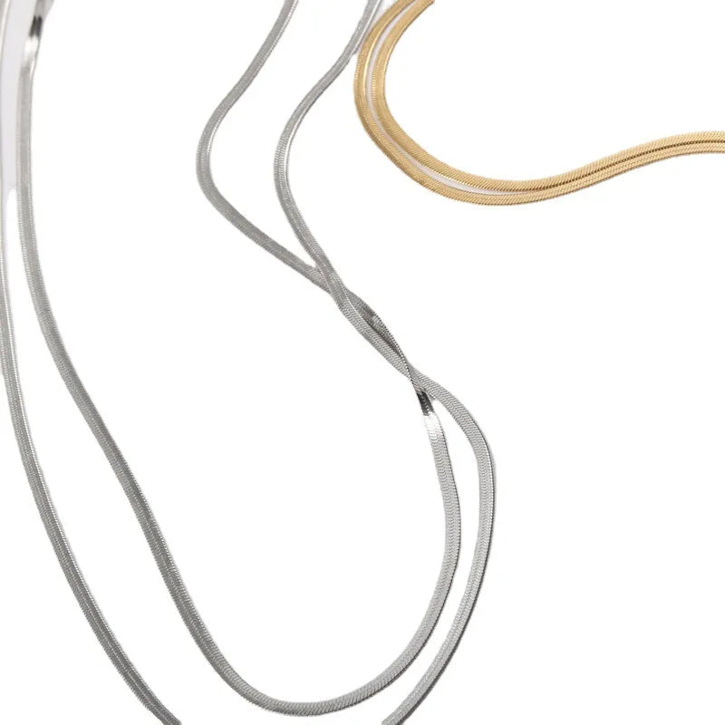 Fenny 18K Gold Plated Wholesale Waterproof&No Fade Simple Classic Double-layer Narrow Herringbone Chain Stainless Steel Necklace