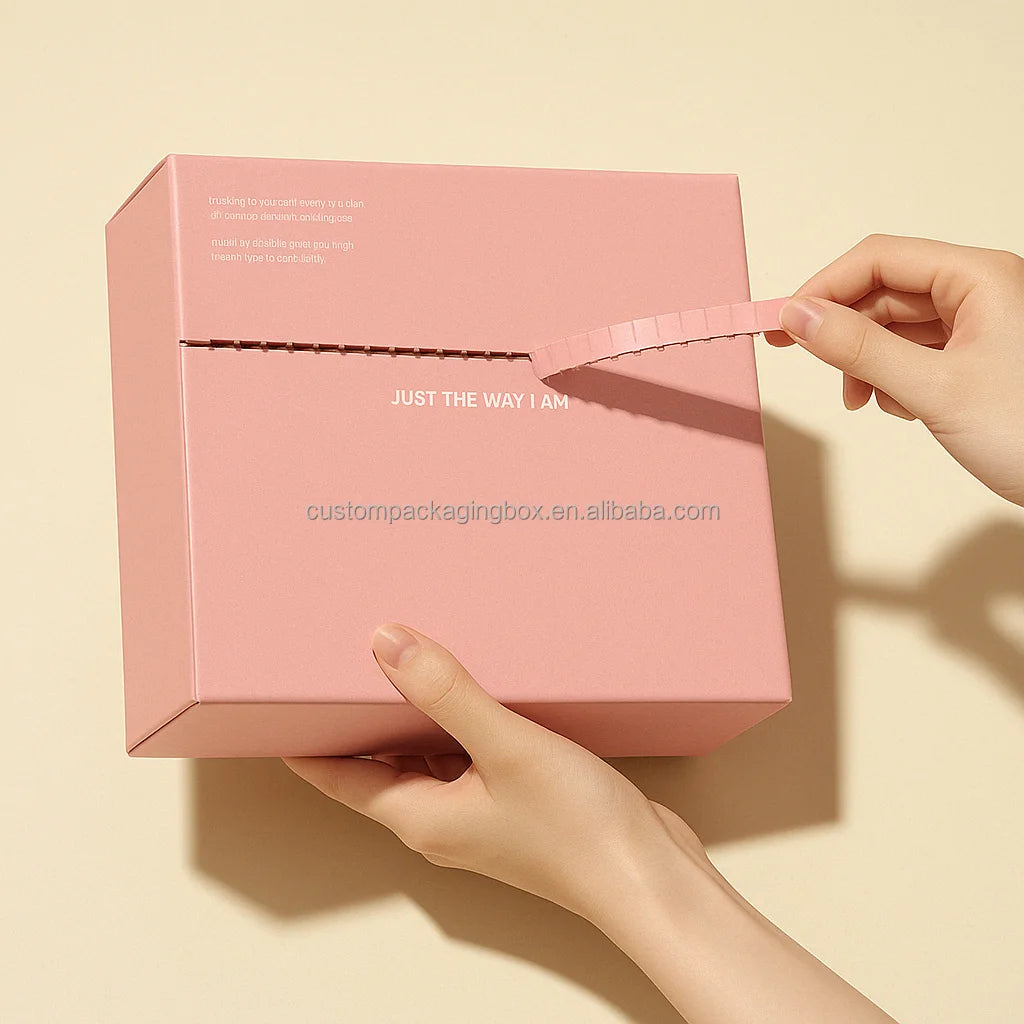 Custom Pink Foldable Mailing Packaging Boxes Cardboard Shipping Mailer Boxes With Tear Strip for Clothes Eyelash Underwear