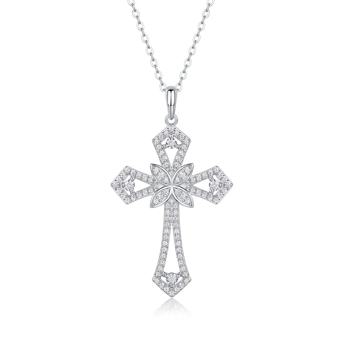 Newest Design 925 Sterling Silver Moissanite Diamond Full Paved Cross Pendant Necklace