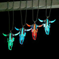 New Luminous Vintage Cow Head Skull Pendant Necklace Indian Tribes Inspired Stainless Steel Chain Domineering Man for Night Gift