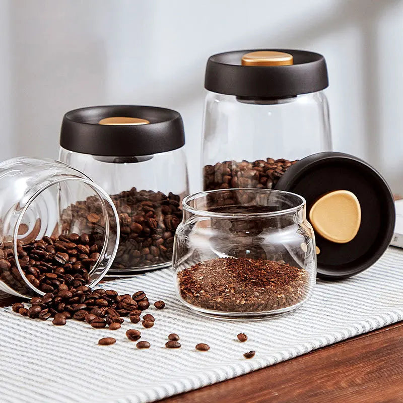 Large Transparent Glass Vacuum-Sealed Kitchen Storage Tank Modern Coffee Bean Fresh-Keeper Decoration Moisture-proof Decoration