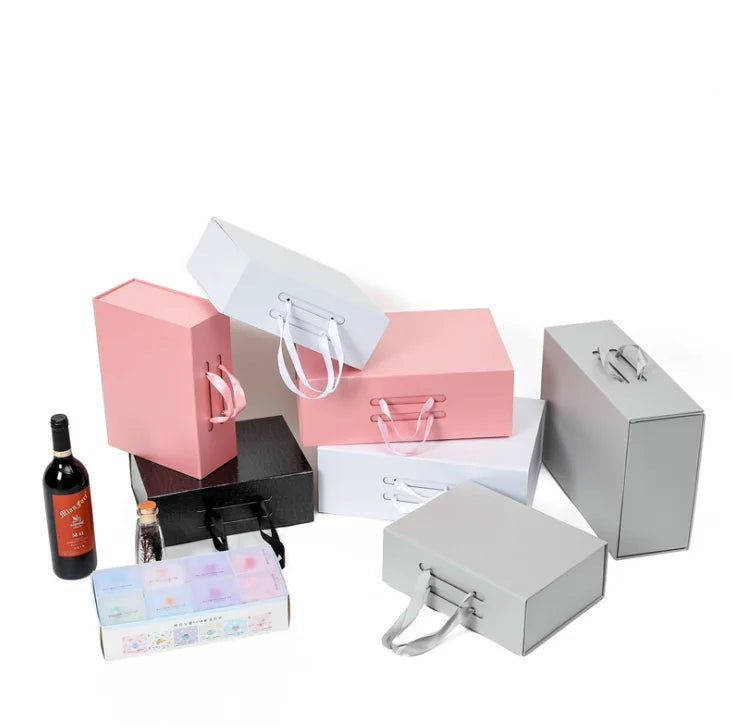 Customized Printed Cloth Packaging Box with Ribbon Handle Storage Folding Gift Box Magnetic Boxs