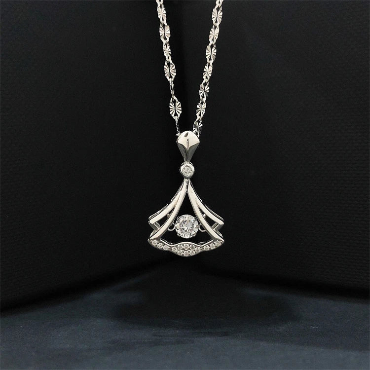 Geometric Women Fine Jewelry 925 Sterling Silver Scalloped Skirt Shape Diamond Necklace for Women Girls