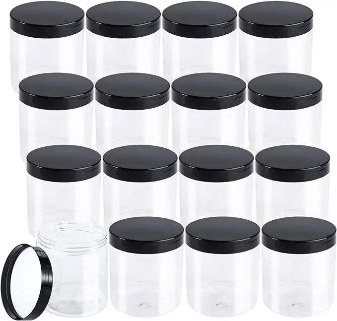 Wide Mouth 250ml 8oz Plastic Jar with Black Lid Transparent Plastic Slime Container Plastic Circular Storage Jar Container