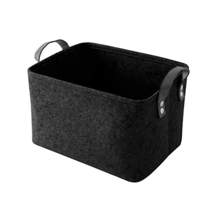Light Grey Foldable Felt Storage Basket with Leather Handles Elegant Foldable Felt Storage Bin