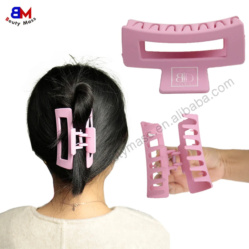 Custom Wholesale Large 10.5cm Women Solid Color Hair Clips Accessories Matte Rectangle Plastic Jumbo Hair Claw Clip with Logo