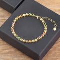 QIKU Top Quality Elegant Colorful Round Rhinestone Bracelets Women Copper Zircon Fashion Crystal Jewelry Temperament Girl Gift