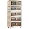 Sesame Vertical Texture Panel Plastic Storage Cabinet Double Door Large Size Cabinet With Universal Pulleys Wardrobe Organizer