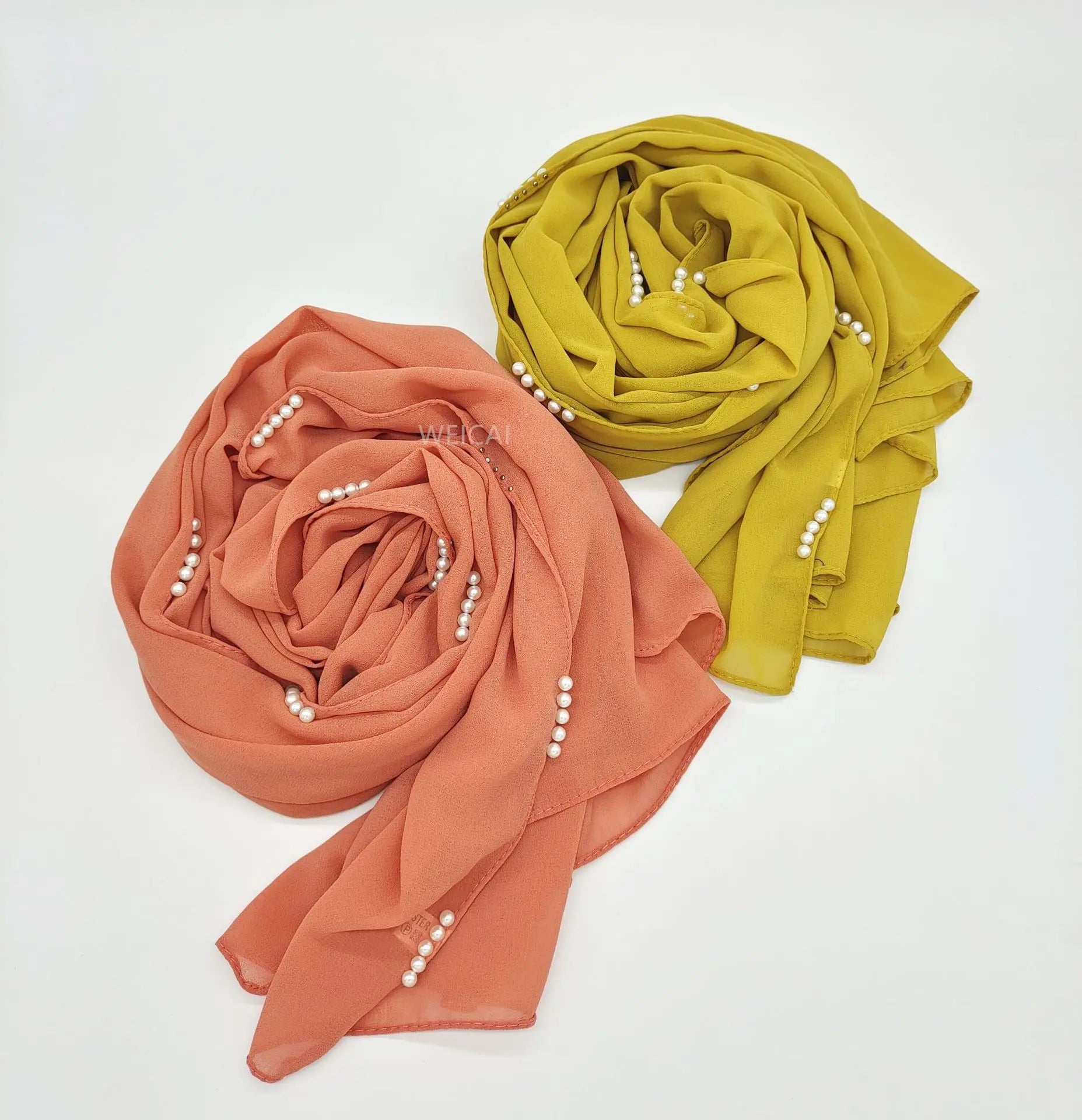 Wholesale Ladies Solid Color Plain Chiffon Hijab Shawls Turban Malaysia Indonesia Luxury Instant Chiffon Hijab Scarf With Pearls