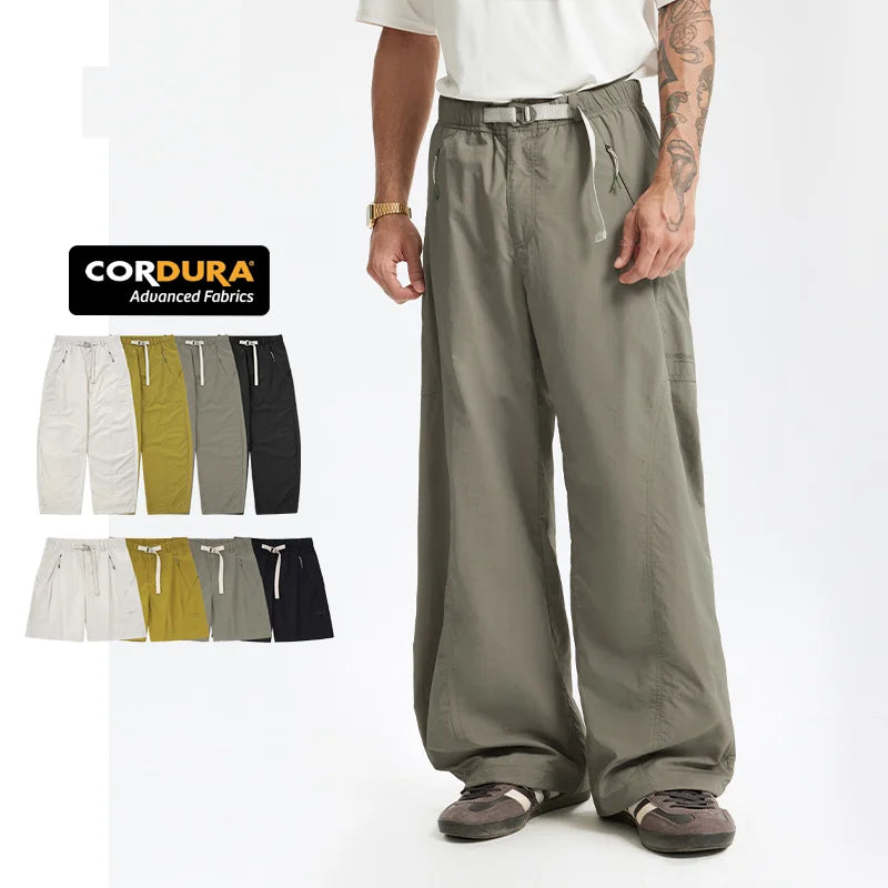 QUICKSHOW Streetwear & CORDURA Wide Leg Cargo Pants Draped Ruffles Baggy Belt Men's Scimitar Pants & Trousers Cargo Pants Men