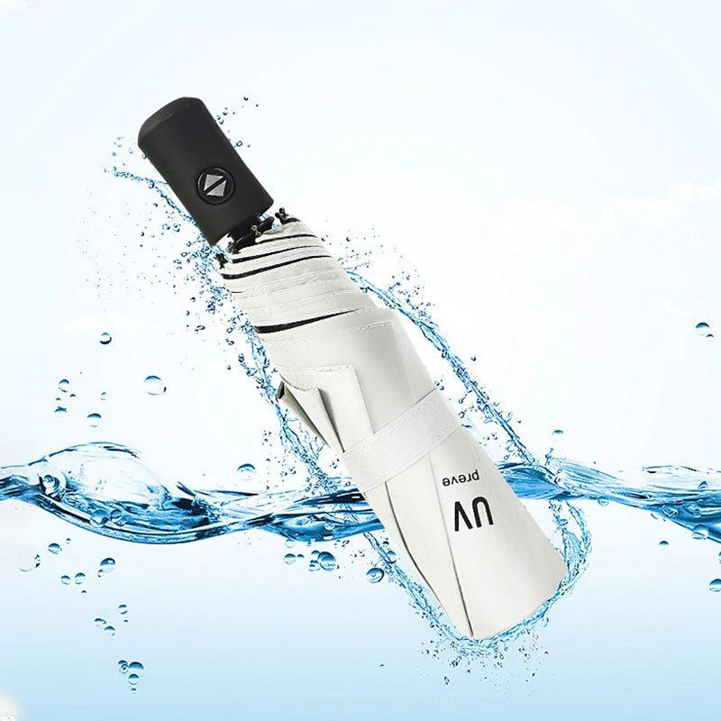 Customized Logo Fully Automatic 3-Folding Umbrella 97cm Open Diameter 8 Ribs Glass Fiber 190T Nylon Fabric Modern Design