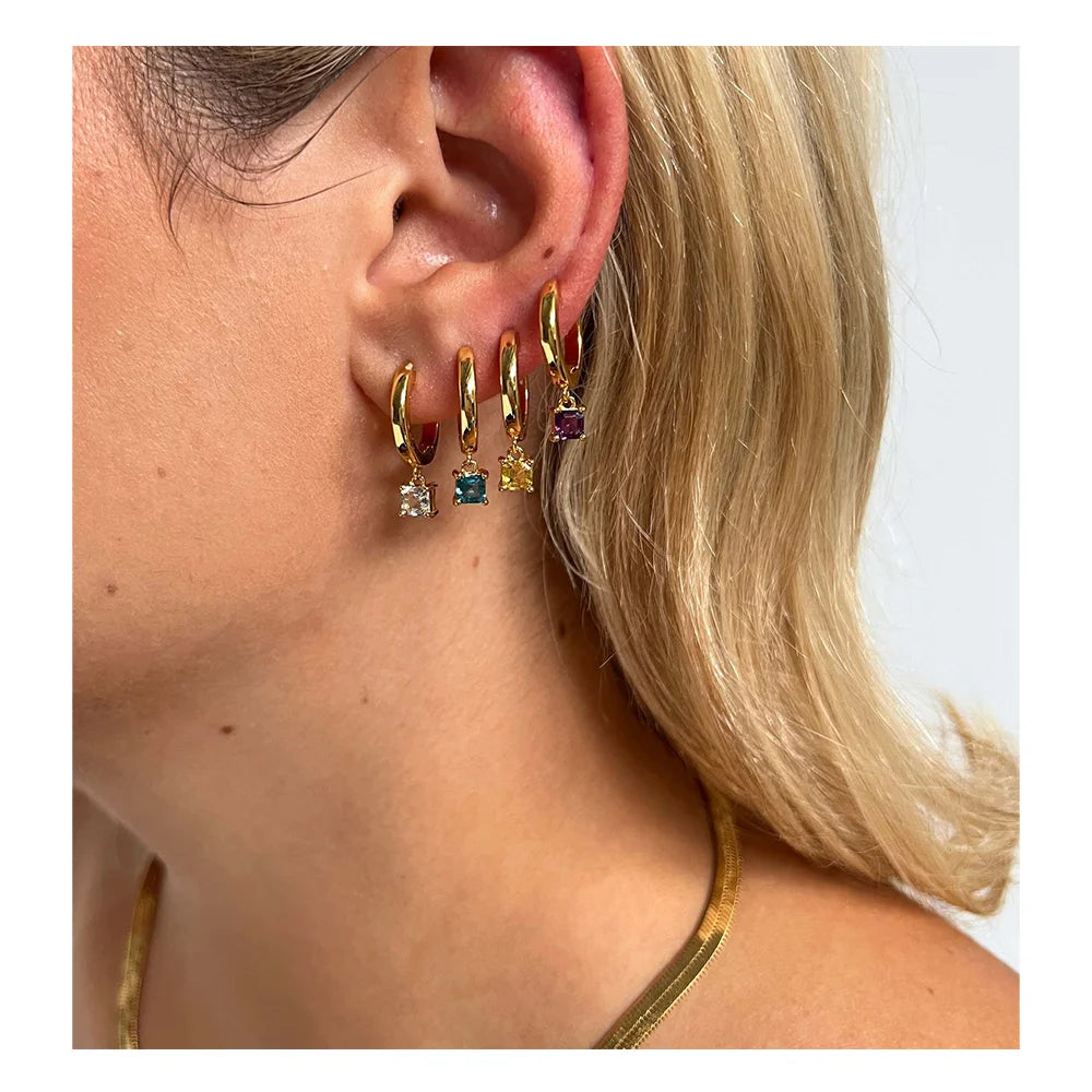 Luxury Women 18k Pvd Gold Plated Hypoallergenic Colorful Zircon Hoop Earrings Stainless Steel Wholesale
