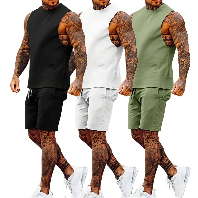 Printed Breathable Tracksuit Set Custom Sweatsuit Private Label Track Sweat Suits 2-Piece Men Summer Shorts Elastic Waist