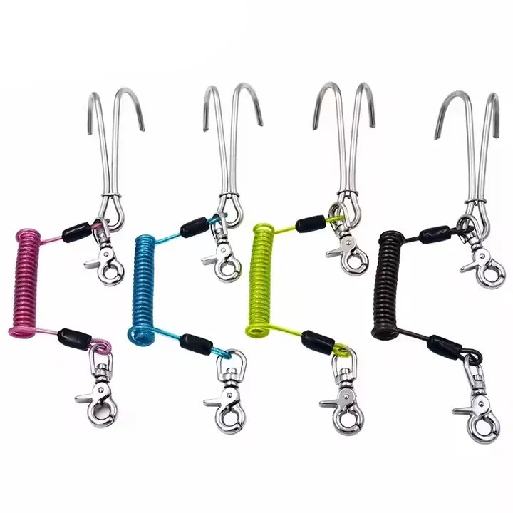 High Quality 316 Stainless Steel Anti Corrosion Scuba Spring Coil Lanyard Diving Reef Hook for Underwater Snorkeling Surfing MegaBDM