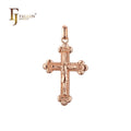 FJ Fallon Fashion Jewelry Orthodox Russian Cross Budded Pendant Plated in Rose Gold Brass Based