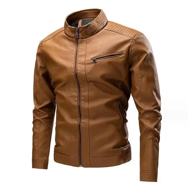 New Causal Vintage Leather Jacket Coat Men Autumn Winter Outfit Design Motor Biker Pocket PU Leather Jacket