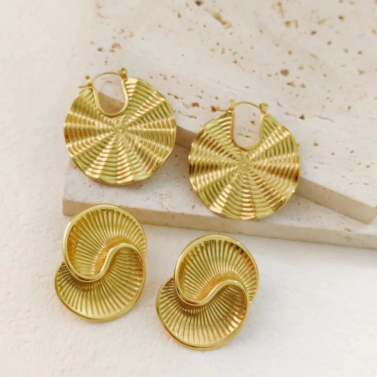 Chunky Geometric Stainless Steel Stud Earrings Tarnish Free 18k Gold Plated Waterproof Hypoallergenic Stud Earrings for Women