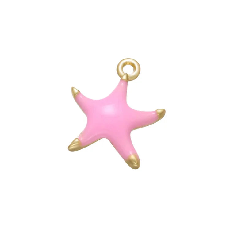 JS1571 Fashion Copper 18k Gold Plated Enamel rainbow Multicolored Star Starfish Charms Pendantbeach Jewelry Supplies