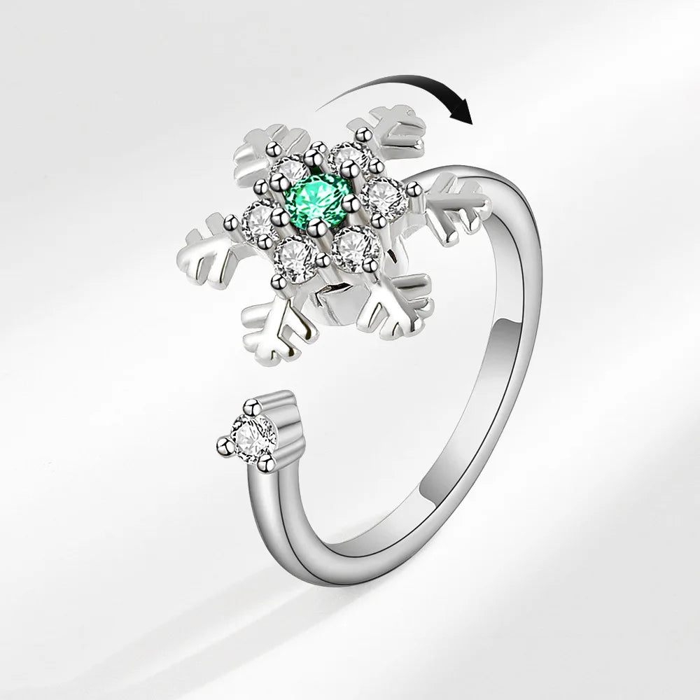 Trending Rotating Snowflower Ring Crystal Rhinestone Finger Ring Adjustable Zircon Spinner Flower Opening Ring