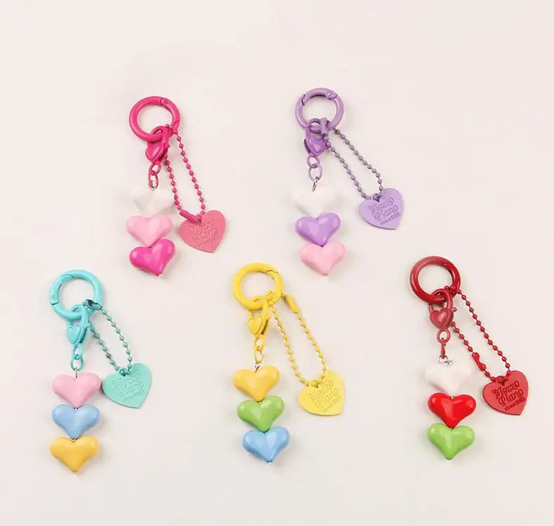 Creative Candy Color Heart Shaped Pendant Keychain Cute Diy Stacked Colorful Expansion Heart Keychain for Bag Key Jewelry Gifts