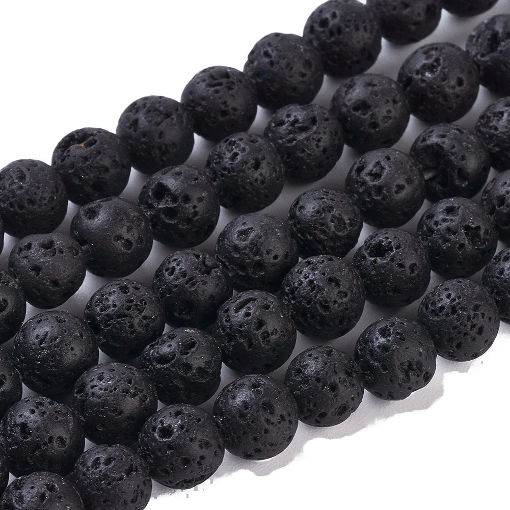Bestone Wholesale Jewelry Making Supplier 4/6/8/10mm Black Lava Round Natural Stone Beads for Bracelet