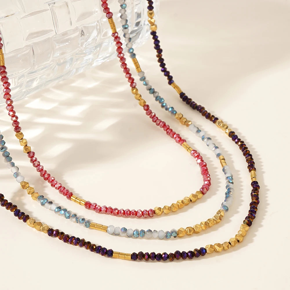 Go2boho Cutting Hematite Stone Design Wholesale Handmade Jewelry Fashion Minimalist Dainty Crystal Beaded Necklaces for Women