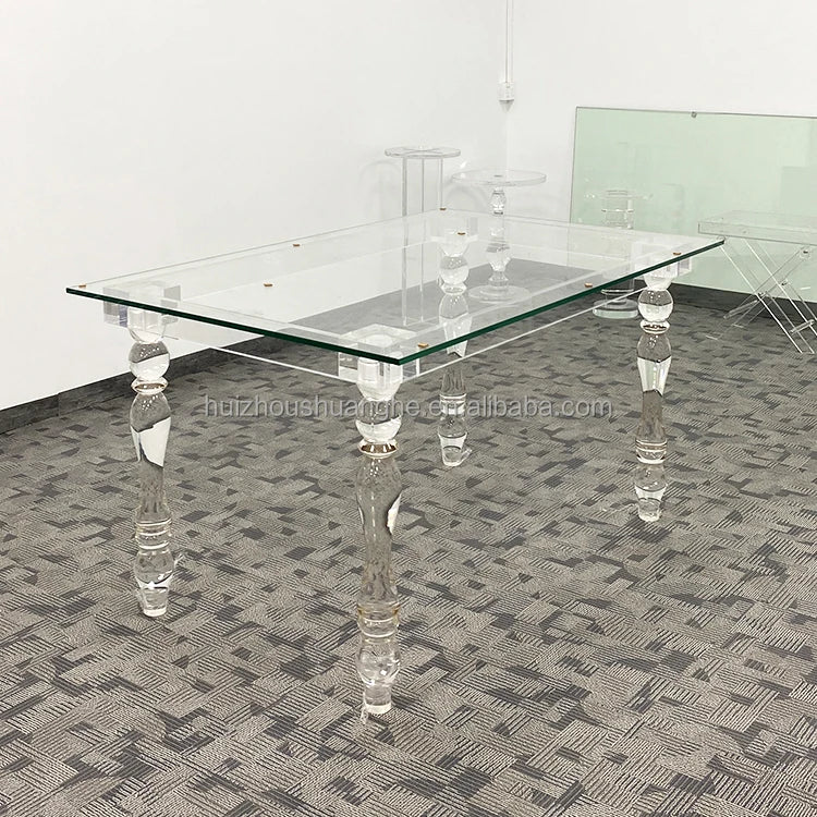 Dining Room Furniture Rectangle Crystal Clear Table Glasstop Office Conference Desks Acrylic Table Banquet Wedding Table
