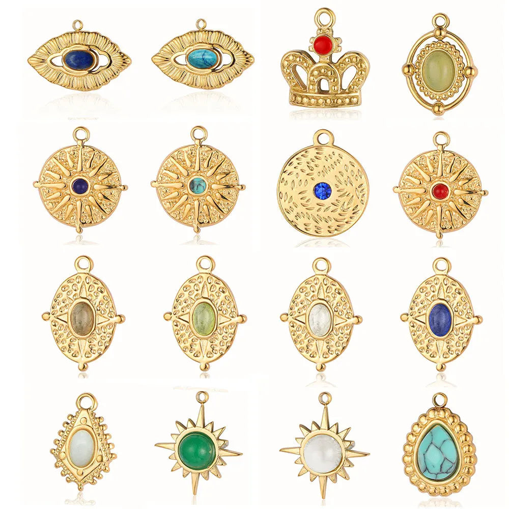 BM Factory Wholesale Charm Natural Stone Heart Sun Crown Water Drop Eyes Horn Stainless Steel Jewelry Accessories