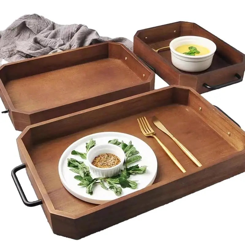 Wholesale New Models Wooden Serving Rectangle Trays Organizer Tray with Handles Family Gathering